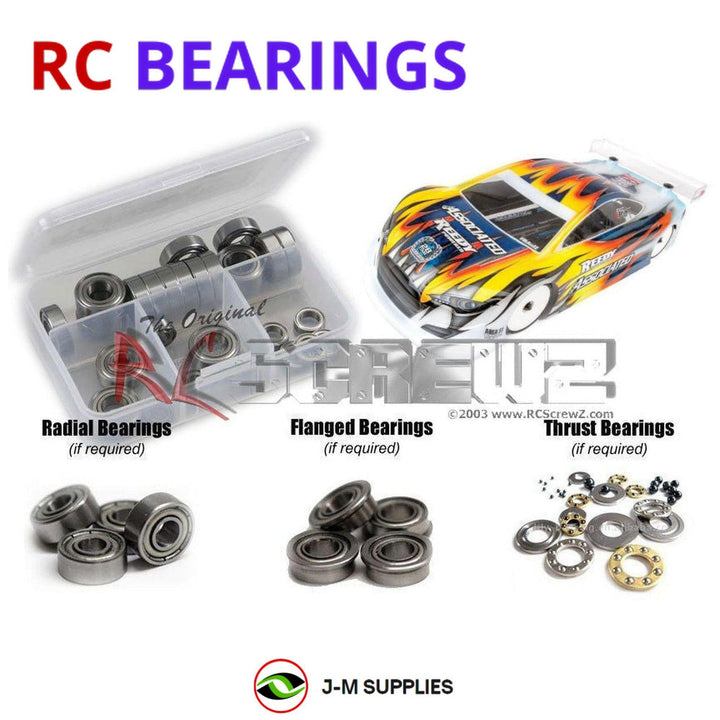 Representative image of an RCScrewZ metal-shielded bearing kit for Team Associated TC7.2 FT 1/10 4WD Touring Car (30122); exact bearing sizes and quantities vary by RC model.