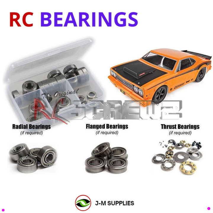 Representative image of an RCScrewZ metal-shielded bearing kit for Team Associated DR10 1/10 2WD Drag Car (70025, 70028); exact bearing sizes and quantities vary by RC model.