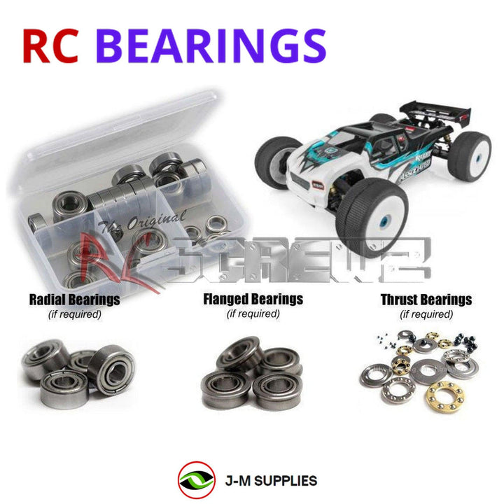 Representative image of an RCScrewZ metal-shielded bearing kit for Team Associated RC8T3.2e 1/8 Electric 4WD Truggy (80944); exact bearing sizes and quantities vary by RC model.