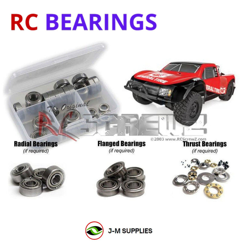 Representative image of an RCScrewZ metal-shielded bearing kit for Team Associated Pro4 SC10 RTR 1/10 4WD SCT (20530, 20531); exact bearing sizes and quantities vary by RC model.