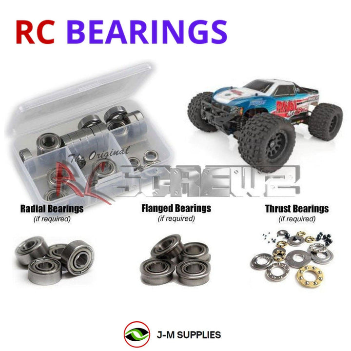 Representative image of an RCScrewZ metal-shielded bearing kit for Team Associated Rival MT10 RTR 1/10 4WD MT (20516, ASC20516); exact bearing sizes and quantities vary by RC model.