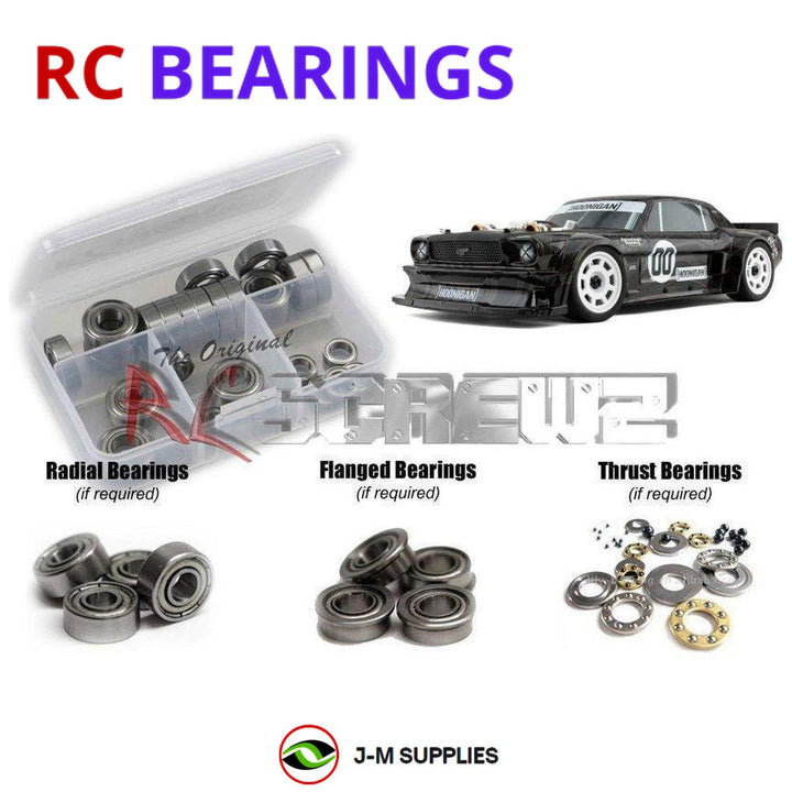 Representative image of an RCScrewZ metal-shielded bearing kit for Team Associated SR7 Hoonicorn 1/7 4WD Rally Car (20540); exact bearing sizes and quantities vary by RC model.