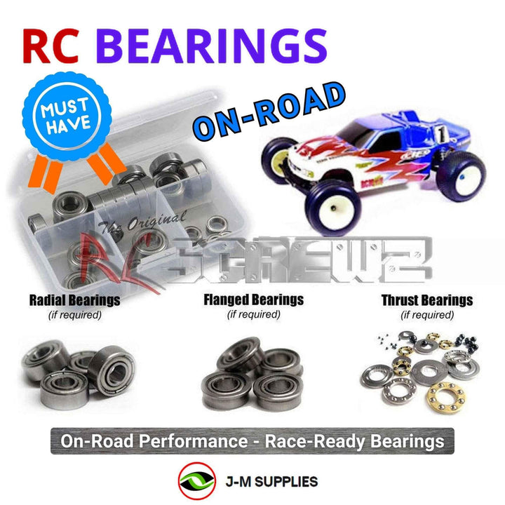 Representative image of an RCScrewZ metal-shielded bearing kit for Team Associated RC10T3 T3 1/10 2WD Stadium Truck (7003, 7013); exact bearing sizes and quantities vary by RC model.
