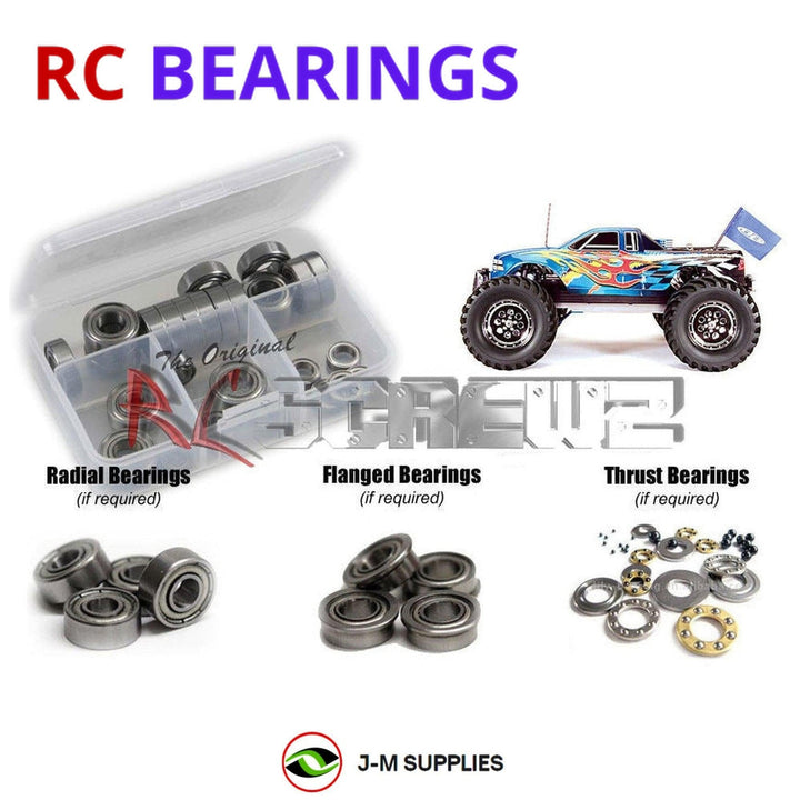 Representative image of an RCScrewZ metal-shielded bearing kit for Team Associated MGT 4.60 SE 1/8 Nitro MT (ASC20501, 20501); exact bearing sizes and quantities vary by RC model.