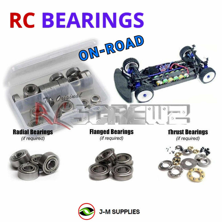 Representative image of an RCScrewZ metal-shielded bearing kit for Team Associated RC10TC4 1/10 4WD TC (30100, 30110); exact bearing sizes and quantities vary by RC model.