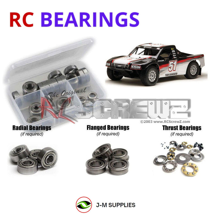 Representative image of an RCScrewZ metal-shielded bearing kit for Team Associated SC8e Kit RTR 1/8 Electric 4WD (80931, 80932); exact bearing sizes and quantities vary by RC model.