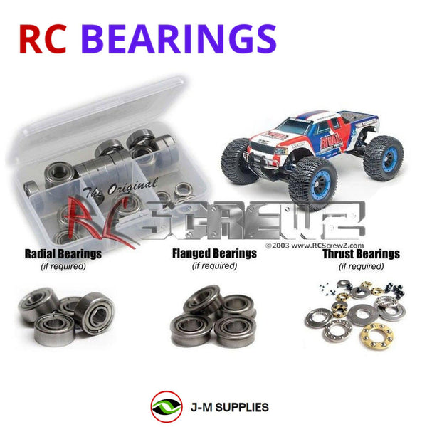 Representative image of an RCScrewZ metal-shielded bearing kit for Team Associated Rival MT RTR 1/8 4WD Monster Truck (20511); exact bearing sizes and quantities vary by RC model.