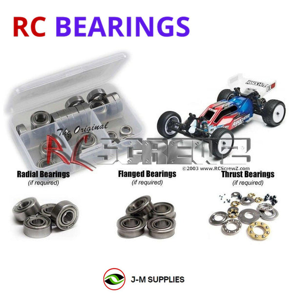 Representative image of an RCScrewZ metal-shielded bearing kit for Team Associated RC10B5 Team Kit 1/10 2WD Buggy (90006); exact bearing sizes and quantities vary by RC model.