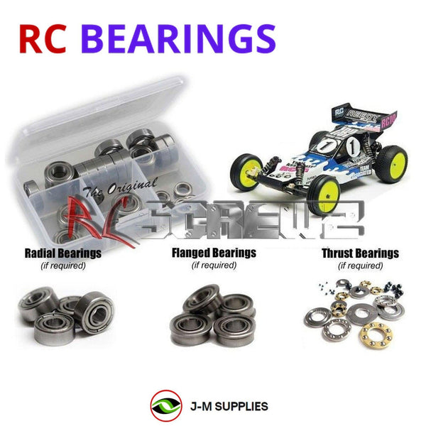 Representative image of an RCScrewZ metal-shielded bearing kit for Team Associated RC10 World's Car 1/10 2WD Buggy (6002); exact bearing sizes and quantities vary by RC model.