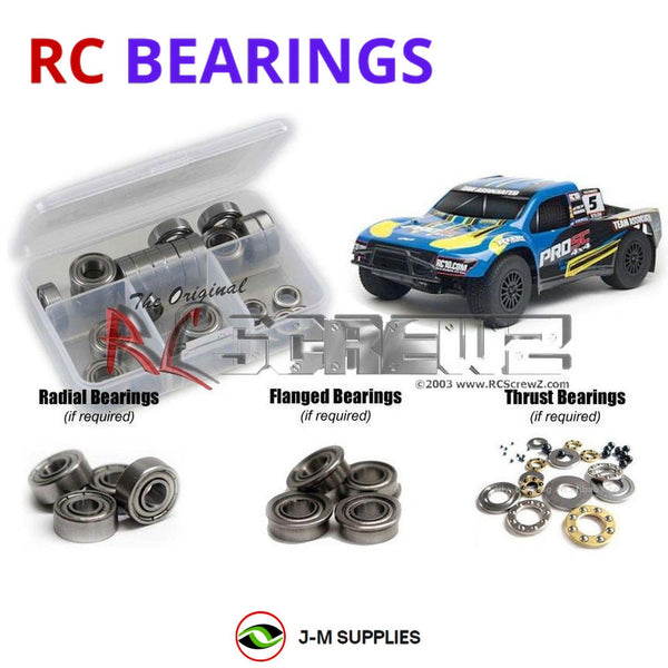 Representative image of an RCScrewZ metal-shielded bearing kit for Team Associated ProSC 4x4 RTR 1/10 SCT (7062); exact bearing sizes and quantities vary by RC model.