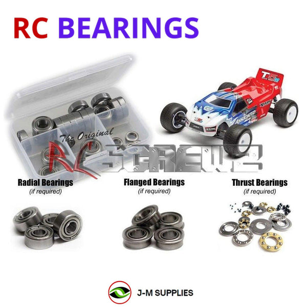 Representative image of an RCScrewZ metal-shielded bearing kit for Team Associated RC10T5M Team 1/10 2WD Truck (70001); exact bearing sizes and quantities vary by RC model.