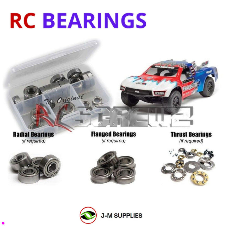 Representative image of an RCScrewZ metal-shielded bearing kit for Team Associated RC10SC5M 1/10 2WD Short Course Truck (70006); exact bearing sizes and quantities vary by RC model.