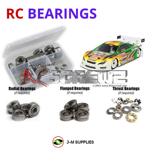 Representative image of an RCScrewZ metal-shielded bearing kit for Team Associated TC7 FT 1/10 4WD Touring Car (30120); exact bearing sizes and quantities vary by RC model.