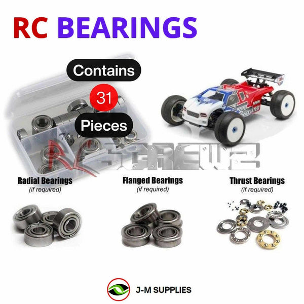 Representative image of an RCScrewZ metal-shielded bearing kit for Team Associated RC8T3e 1/8 4WD Truggy (80918); exact bearing sizes and quantities vary by RC model.