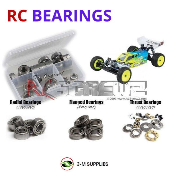 Representative image of an RCScrewZ metal-shielded bearing kit for Team Associated RC10B6D 1/10 2WD Dirt Buggy (90012); exact bearing sizes and quantities vary by RC model.