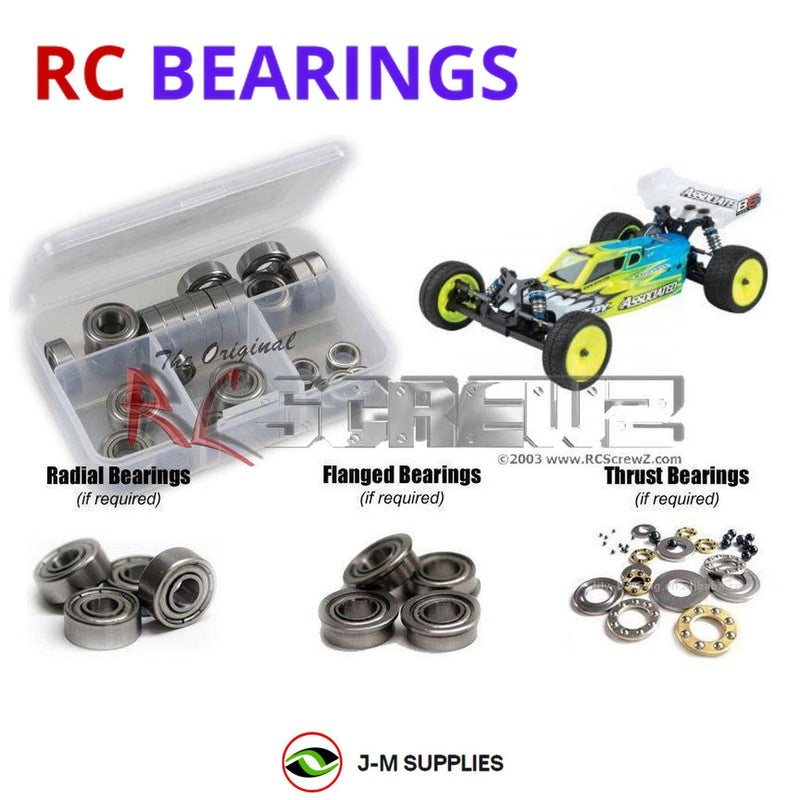 Representative image of an RCScrewZ metal-shielded bearing kit for Team Associated RC10B6D 1/10 2WD Dirt Buggy (90012); exact bearing sizes and quantities vary by RC model.