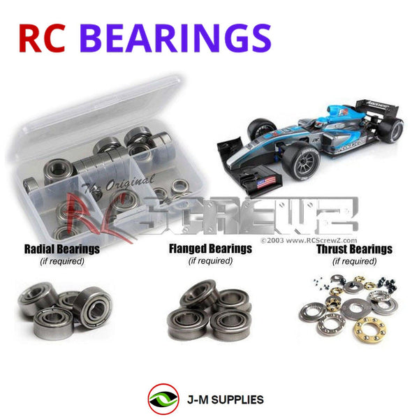 Representative image of an RCScrewZ metal-shielded bearing kit for Team Associated RC10F6 FT 1/10 2WD Formula F1 Car (8023); exact bearing sizes and quantities vary by RC model.