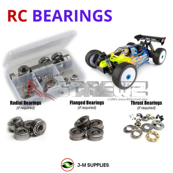 Representative image of an RCScrewZ metal-shielded bearing kit for Team Associated RC8B3.1 1/8 Nitro 4WD Buggy (80935); exact bearing sizes and quantities vary by RC model.