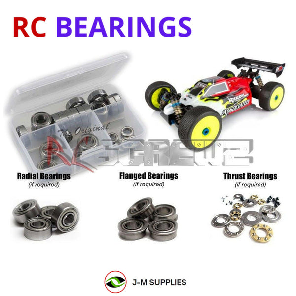 Representative image of an RCScrewZ metal-shielded bearing kit for Team Associated RC8B3.1e 1/8 Electric 4WD Buggy (80936); exact bearing sizes and quantities vary by RC model.