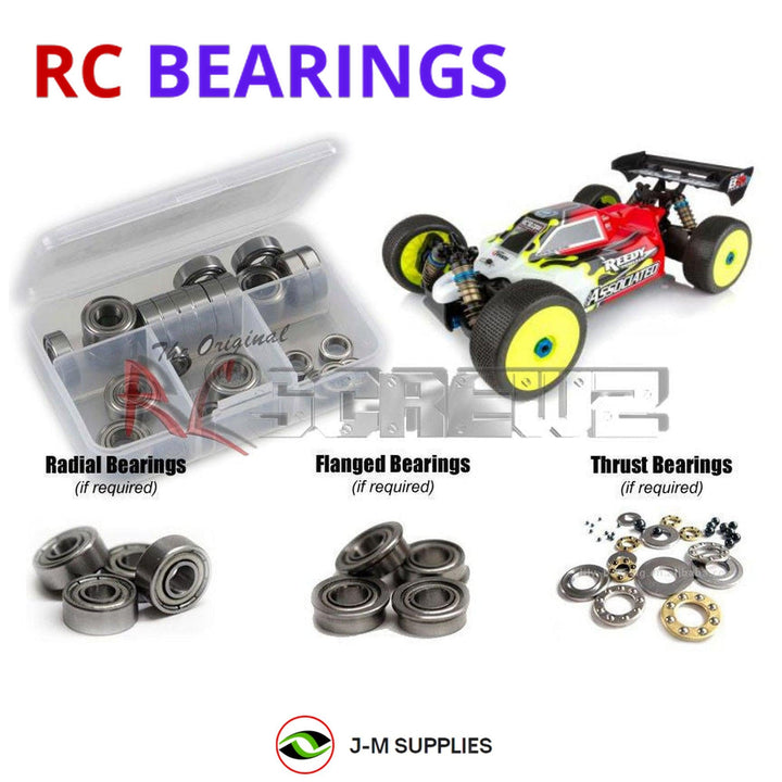 Representative image of an RCScrewZ metal-shielded bearing kit for Team Associated RC8B3.1e 1/8 Electric 4WD Buggy (80936); exact bearing sizes and quantities vary by RC model.