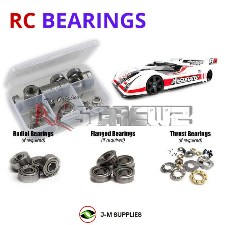 Representative image of an RCScrewZ metal-shielded bearing kit for Team Associated RC12R6 FT 1/12 2WD Pan Car (4021); exact bearing sizes and quantities vary by RC model.