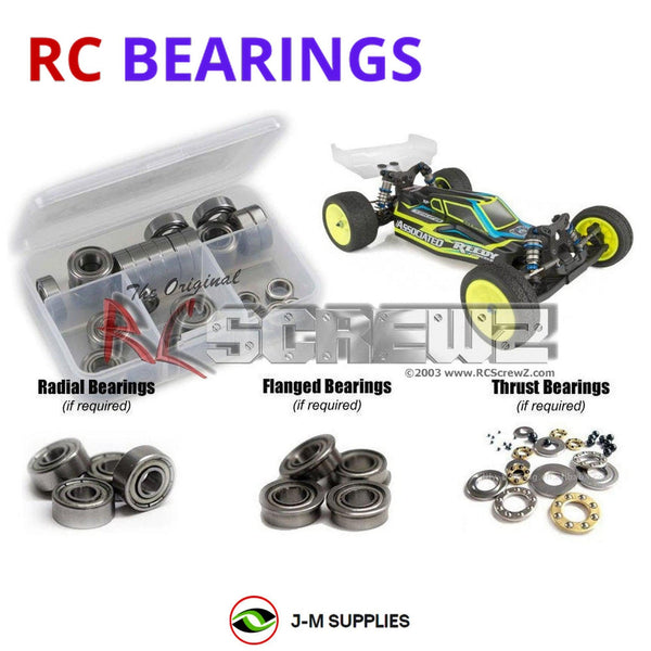 Representative image of an RCScrewZ metal-shielded bearing kit for Team Associated RC10B6.1D 1/10 Electric 2WD Buggy (90021); exact bearing sizes and quantities vary by RC model.