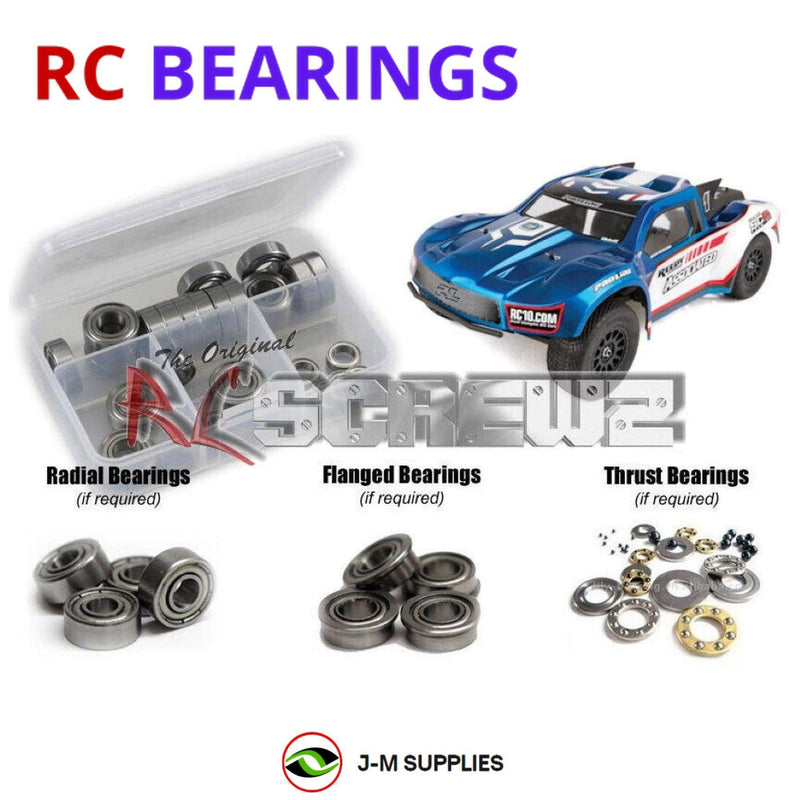 Representative image of an RCScrewZ metal-shielded bearing kit for Team Associated RC10SC6.1 1/10 Electric 2WD SCT (70007); exact bearing sizes and quantities vary by RC model.