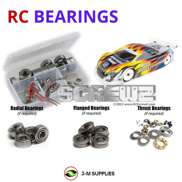 Representative image of an RCScrewZ metal-shielded bearing kit for Team Associated TC7.2 FT 1/10 Electric 4WD Touring (30122); exact bearing sizes and quantities vary by RC model.