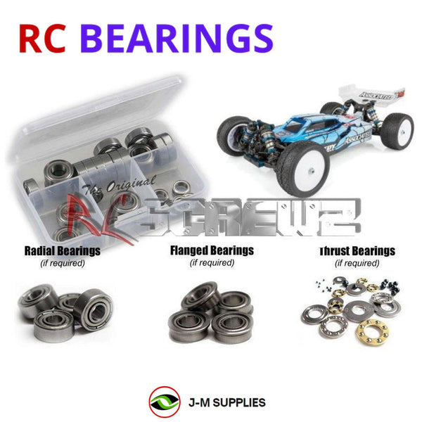 Representative image of an RCScrewZ metal-shielded bearing kit for Team Associated RC10B74 1/10 Electric 4WD Buggy (90026); exact bearing sizes and quantities vary by RC model.