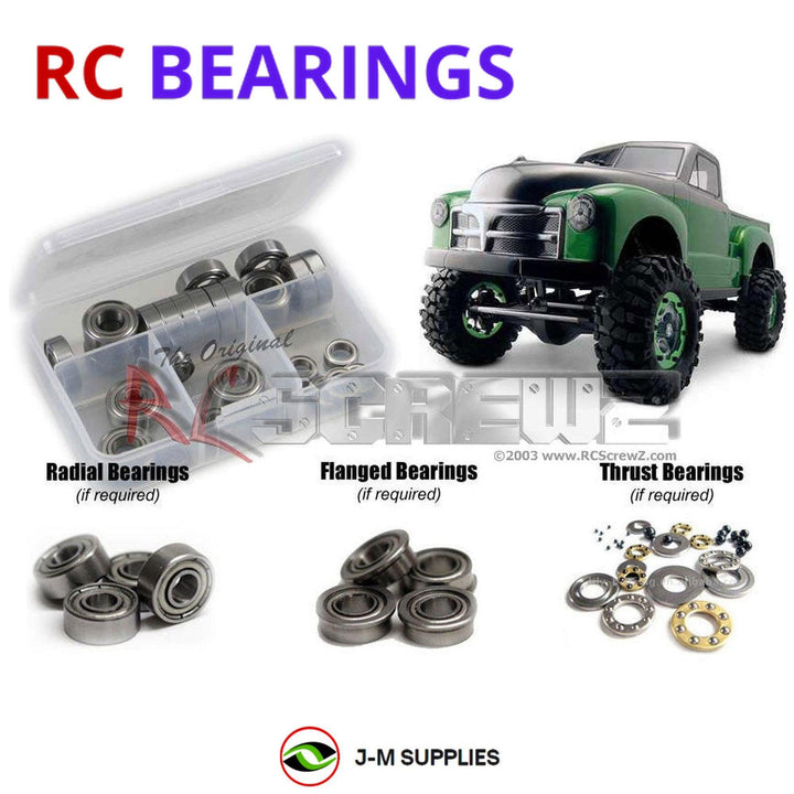 Representative image of an RCScrewZ metal-shielded bearing kit for Axial SCX10 1/10 Electric 4WD Trail Truck (90007); exact bearing sizes and quantities vary by RC model.