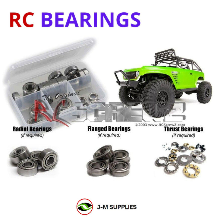 Representative image of an RCScrewZ metal-shielded bearing kit for Axial SCX10 Deadbolt 1/10 Electric 4WD Crawler (90044); exact bearing sizes and quantities vary by RC model.
