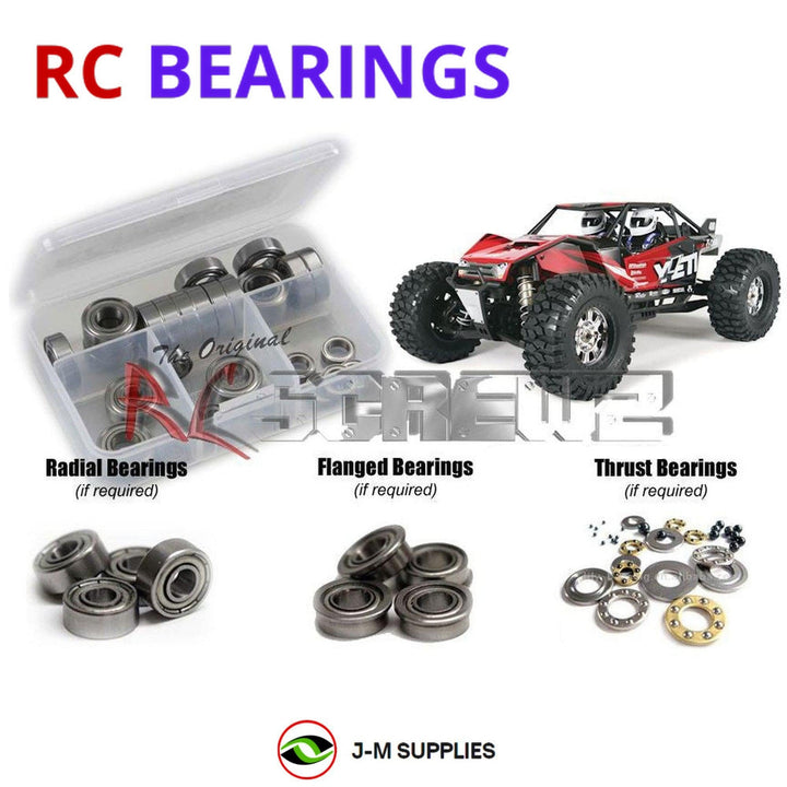 Representative image of an RCScrewZ metal-shielded bearing kit for Axial Yeti XL 1/8 Electric 4WD Monster Buggy (90032, 90038); exact bearing sizes and quantities vary by RC model.