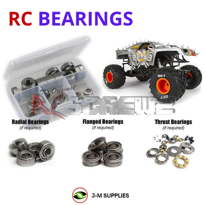 Representative image of an RCScrewZ metal-shielded bearing kit for Axial SMT10 MAX-D 1/10 Electric 4WD Monster Truck (90057); exact bearing sizes and quantities vary by RC model.