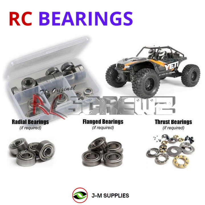 Representative image of an RCScrewZ metal-shielded bearing kit for Axial Yeti Jr 1/18 Electric 4WD Rock Racer (90054); exact bearing sizes and quantities vary by RC model.