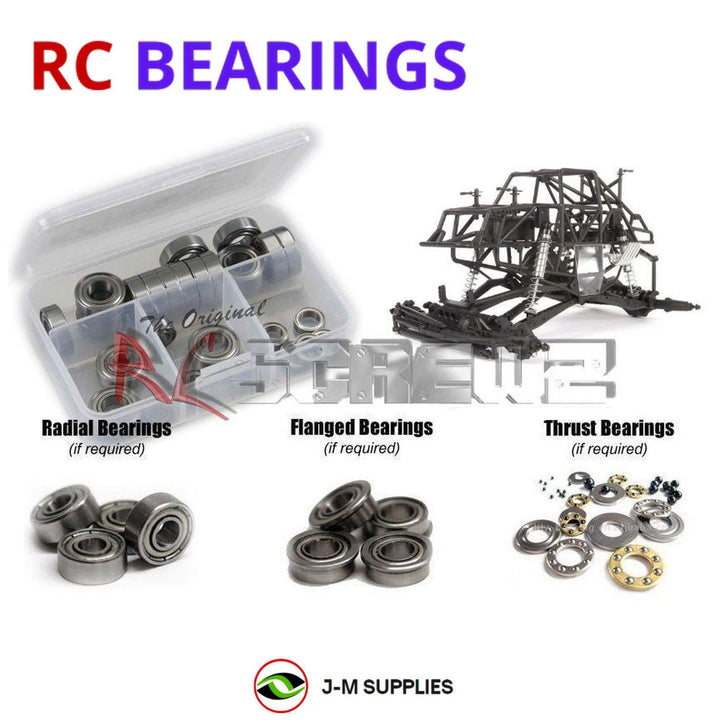 Representative image of an RCScrewZ metal-shielded bearing kit for Axial SMT10 Raw Builder 1/10 Electric 4WD MT (AXI03020); exact bearing sizes and quantities vary by RC model.