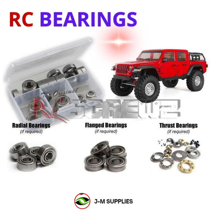 Representative image of an RCScrewZ metal-shielded bearing kit for Axial SCX10 III Jeep JT Gladiator 1/10 4WD (AXI03006); exact bearing sizes and quantities vary by RC model.
