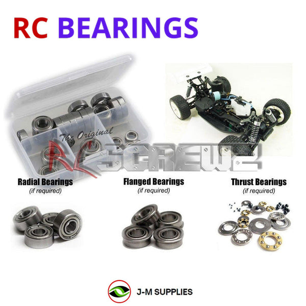 Representative image of an RCScrewZ metal-shielded bearing kit for CEN Racing Matrix R2 1/8 Nitro Buggy; exact bearing sizes and quantities vary by RC model.