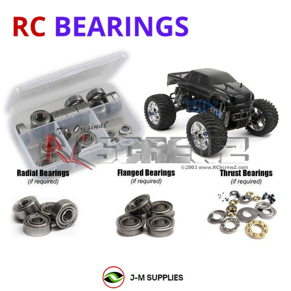 Representative image of an RCScrewZ metal-shielded bearing kit for CEN Racing Colossus Brushless; exact bearing sizes and quantities vary by RC model.