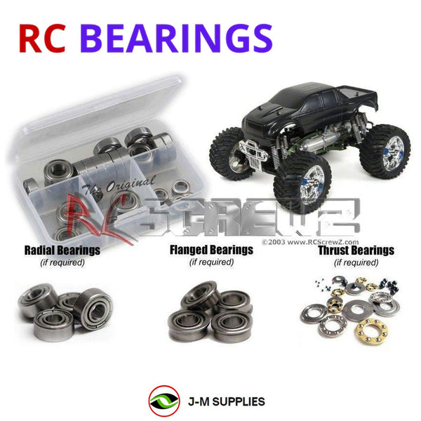Representative image of an RCScrewZ metal-shielded bearing kit for CEN Racing Colossus Nitro; exact bearing sizes and quantities vary by RC model.