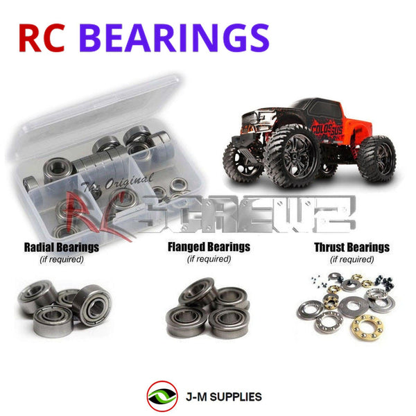 Representative image of an RCScrewZ metal-shielded bearing kit for CEN Racing Colossus XT 1/7th; exact bearing sizes and quantities vary by RC model.