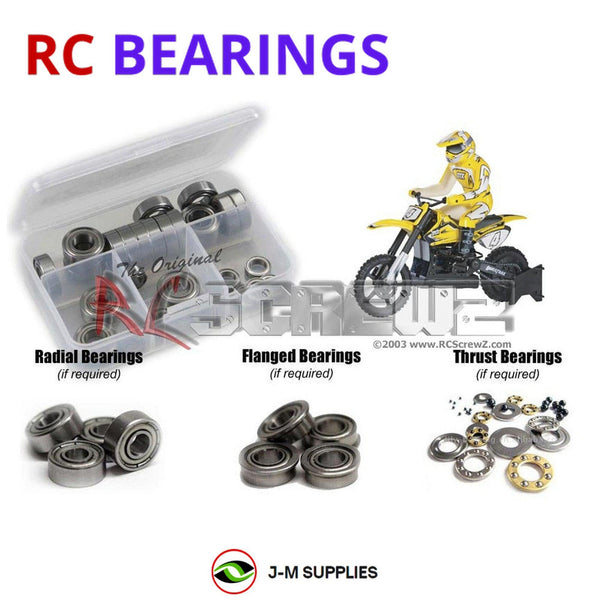 Representative image of an RCScrewZ metal-shielded bearing kit for Duratrax DX450 EP Motorcycle; exact bearing sizes and quantities vary by RC model.