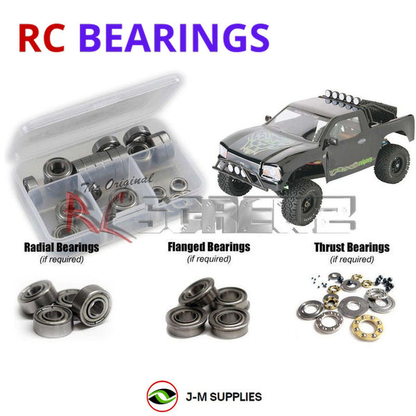 Representative image of an RCScrewZ metal-shielded bearing kit for Duratrax Evader DT; exact bearing sizes and quantities vary by RC model.