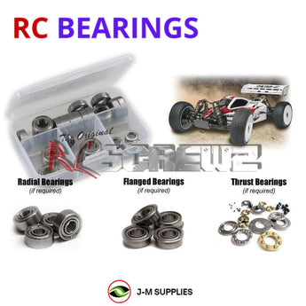 Representative image of an RCScrewZ metal-shielded bearing kit for Duratrax DXR8-e RTR 1/8 Buggy; exact bearing sizes and quantities vary by RC model.