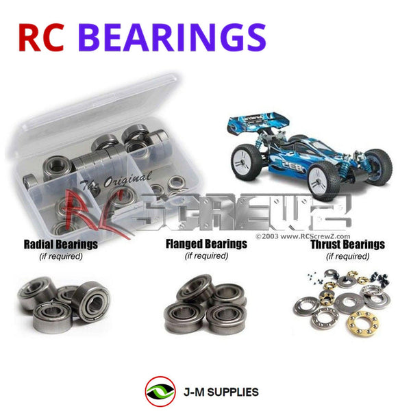 Representative image of an RCScrewZ metal-shielded bearing kit for Duratrax 835E 1/8th Buggy; exact bearing sizes and quantities vary by RC model.