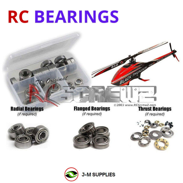 Representative image of an RCScrewZ metal-shielded bearing kit for Goblin Thunder 650/700 Helicopter; exact bearing sizes and quantities vary by RC model.