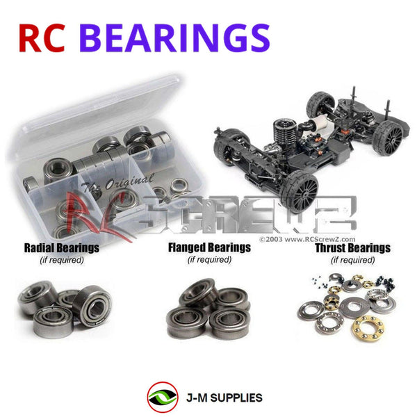 Representative image of an RCScrewZ metal-shielded bearing kit for Hot Bodies RGT8 Onroad 1/8th; exact bearing sizes and quantities vary by RC model.