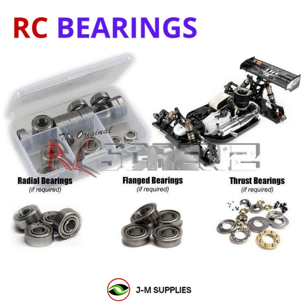 Representative image of an RCScrewZ metal-shielded bearing kit for Hot Bodies D819RS 1/8th (#204579); exact bearing sizes and quantities vary by RC model.