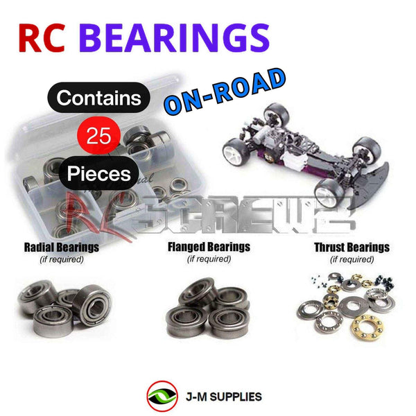 Representative image of an RCScrewZ metal-shielded bearing kit for HPI Racing Super Nitro RS4 1/8 Nitro 4WD Touring Car (484); exact bearing sizes and quantities vary by RC model.