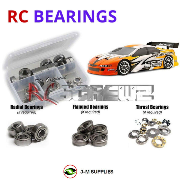 Representative image of an RCScrewZ metal-shielded bearing kit for HPI Racing Nitro RS4 3 Evo RTR 1/10 4WD Touring Car (10006); exact bearing sizes and quantities vary by RC model.