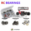 Representative image of an RCScrewZ metal-shielded bearing kit for HPI Racing Hellfire 1/8 RTR Nitro 4WD Truggy (10500); exact bearing sizes and quantities vary by RC model.